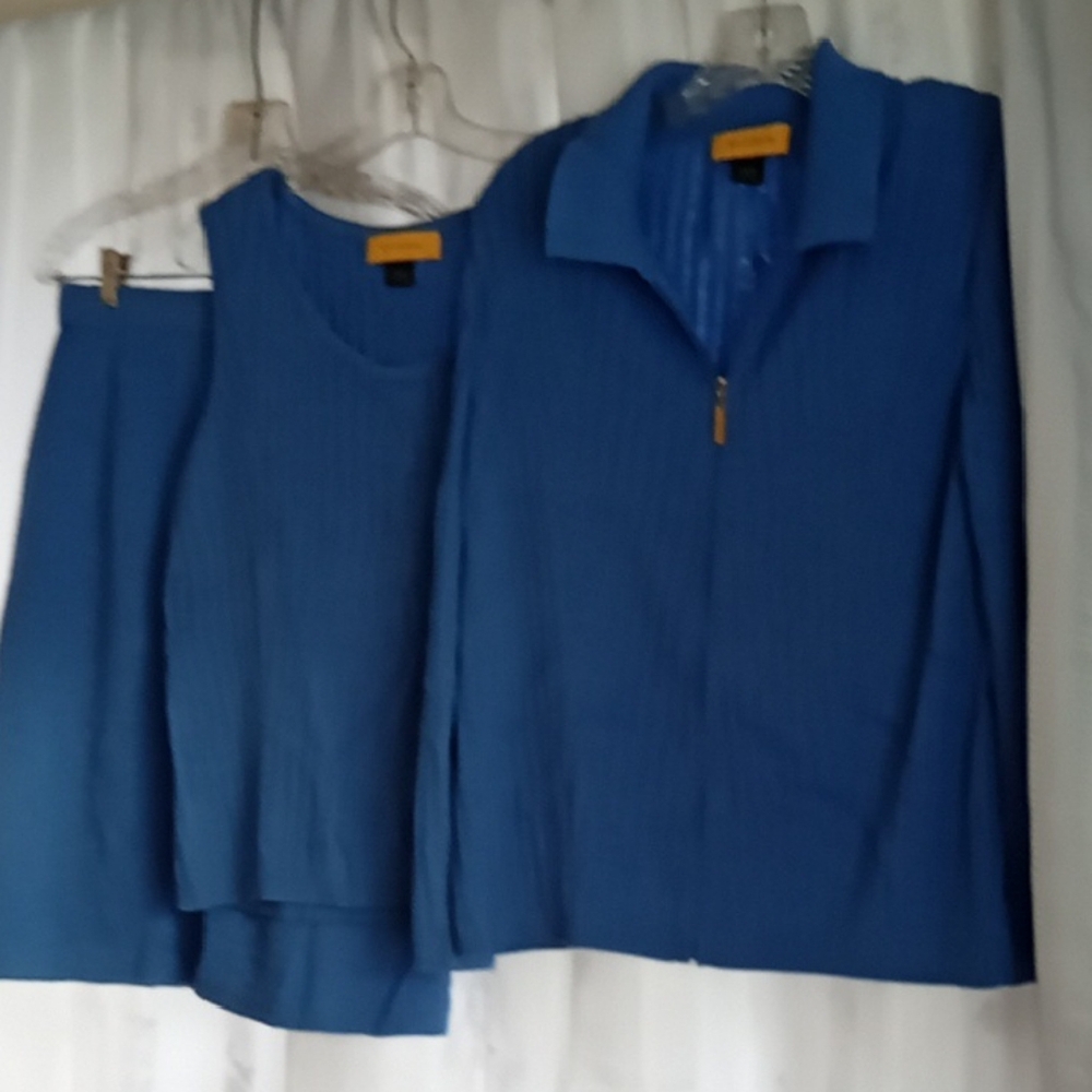 St. John Women's 3 Piece. Zip Up Sweater, Tank Top And Skirt in Blue